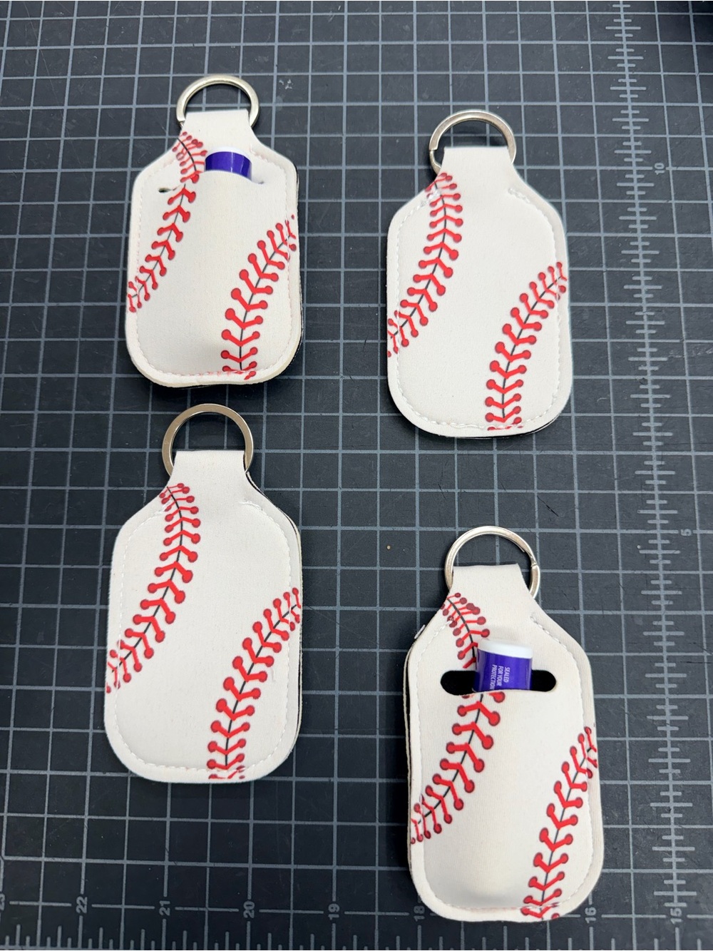 NWOT SET OF 4 White Baseball-Stitch Lip Balm Keychain Holder - Tball gift